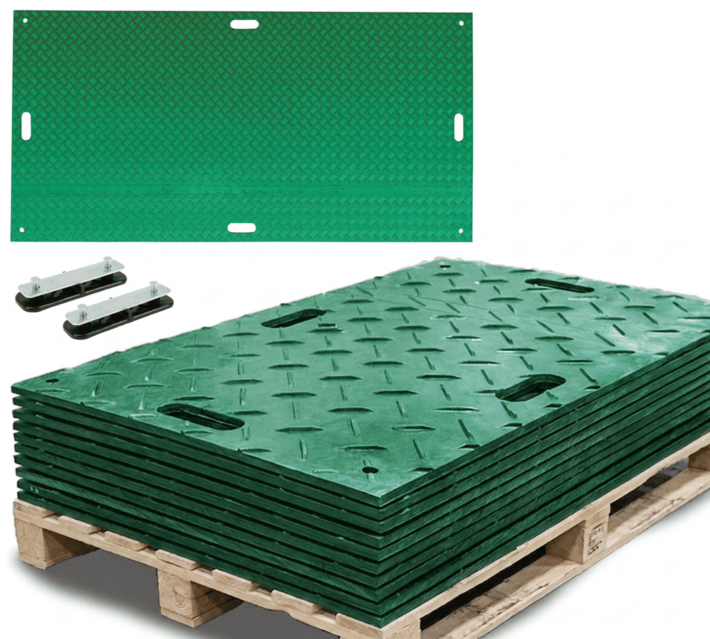 4 Pack 4' x 8' Green Ground Protection Mats w/Double Sided Diamond ...