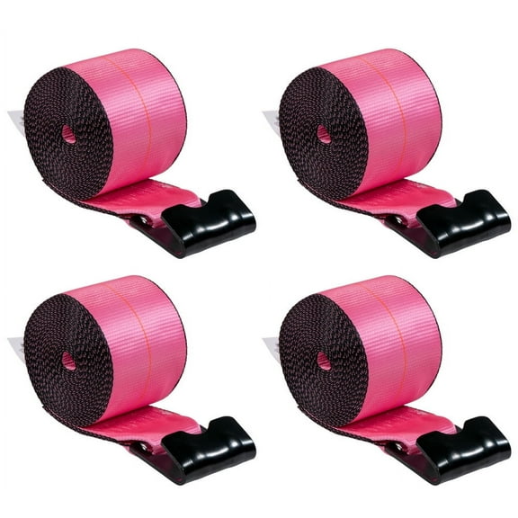 4 Pack 4"x30' Pink Winch Straps with Flat Hooks - 5400 lbs WLL - Heavy Duty Tie Down Straps 4 Inch Cargo Control for Flatbed Truck Utility Trailer