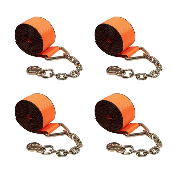 4 Pack 4"x30' Winch Strap with Chain Anchor - 6670 lbs High Abrasion 18" Chain Extension with Grab Hook - 4 Inch Heavy Duty Tie Down Straps for Flatbed Truck Utility Trailer