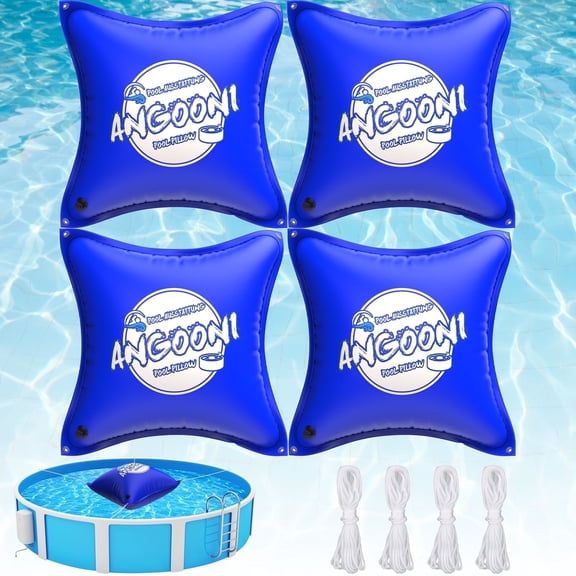 Angooni 4 pack 4x4 Heavy-Duty Blue Pool Pillow - 0.4mm PVC, 16x20ft Ropes, Boston Dual-Inflation Valve, Cold-Resistant, No Leakage  Winter Use