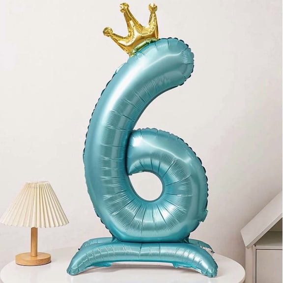 4 Pack 40 Inch Blue Crown Number Balloons for Baby Birthday Decorations and Party Supplies