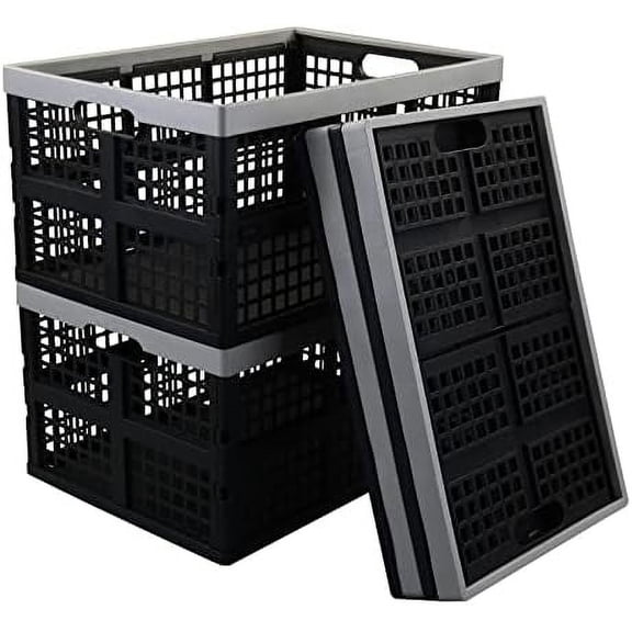 4-Pack 40 L Plastic Collapsible Storage Crates, Large Stackable Storage Folding Basket$$Office