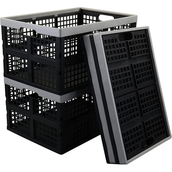 4-Pack 40 L Plastic Collapsible Storage Crates, Large Stackable Storage Folding Basket