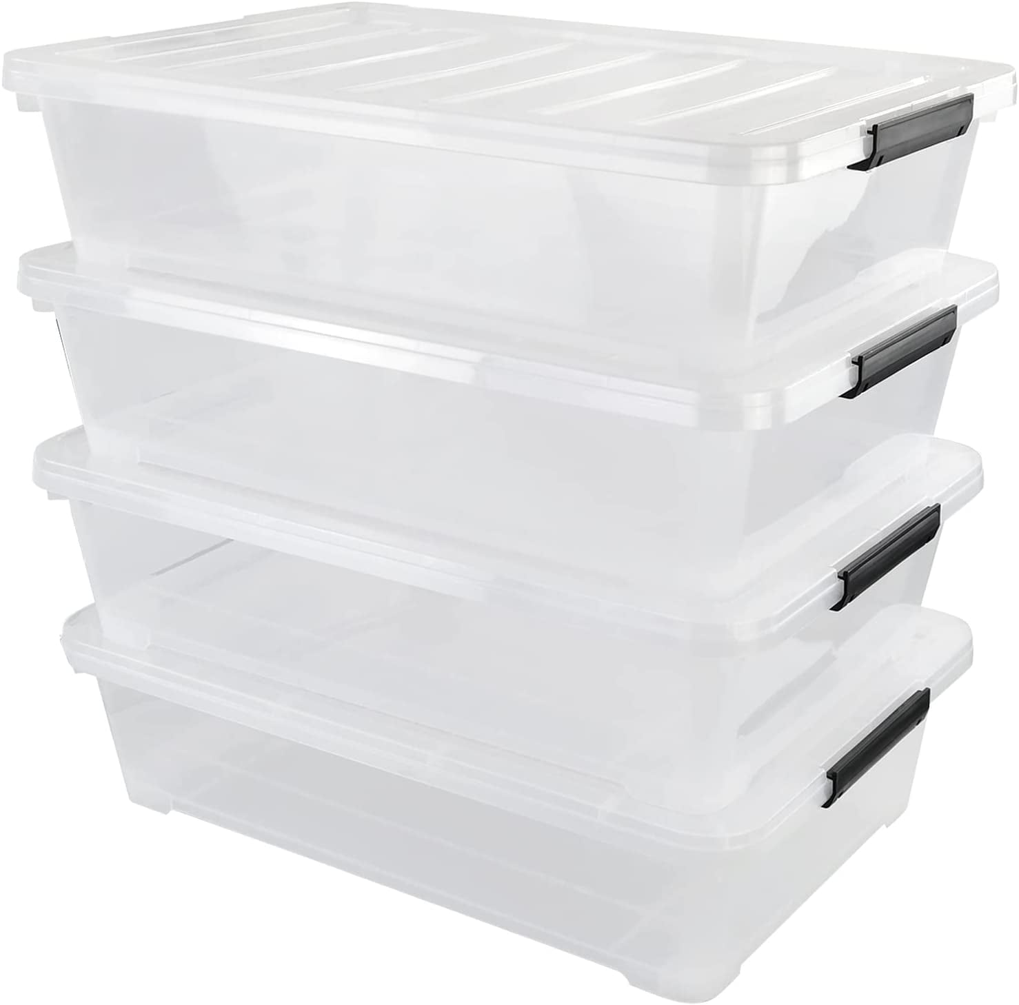 4 Pack 40 Qt Plastic Underbed Storage Container Box with Wheels, Clear ...