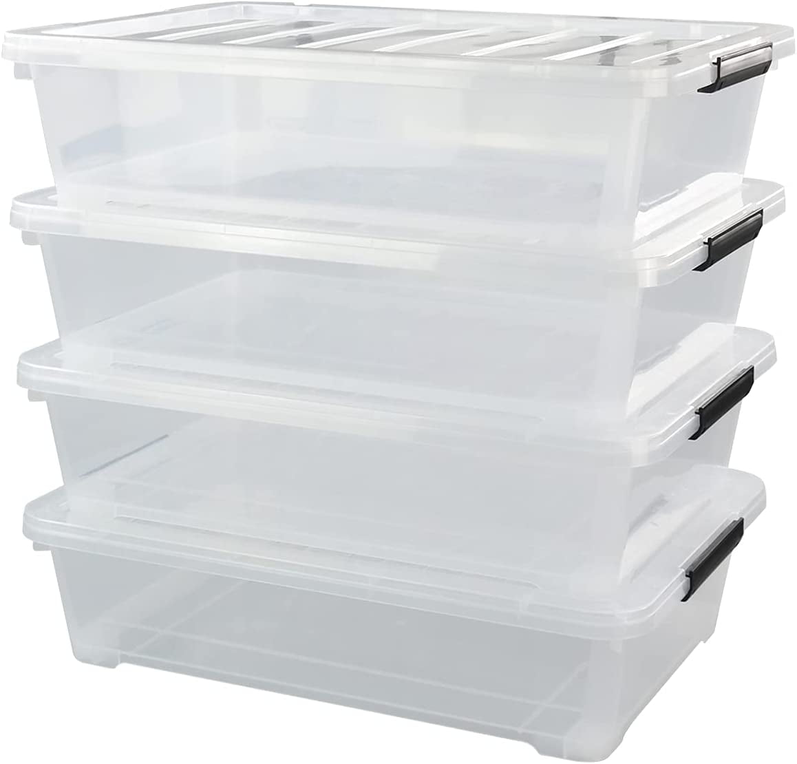 4Pack 40 Quart Large Plastic Under Bed Storage Bin, Underbed Box With