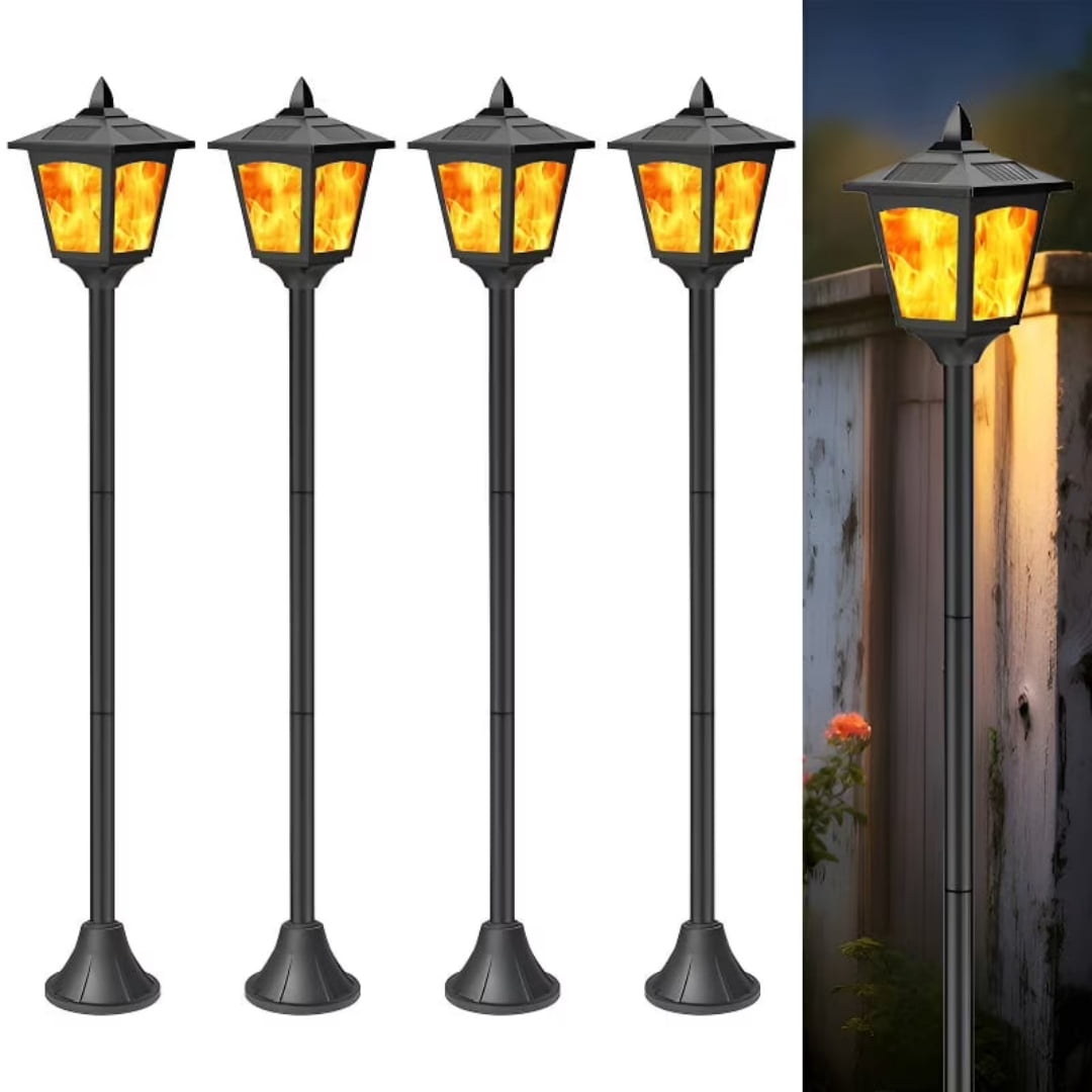 Kanstar Solar Flame Flickering LED Landscape Lights Outdoor Waterproof Warm Amber 4 pack 40 inch
