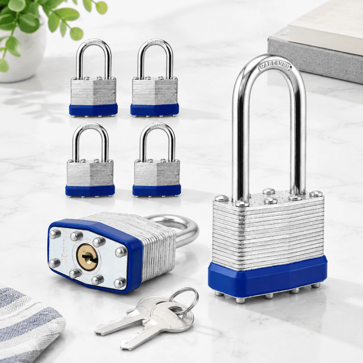 4 Pack 40mm Laminated Keyed Alike Padlocks with 1-9/16