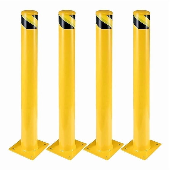 4 Pack 42 In Steel Safety Bollards 4.5 In Yellow with Anchor Bolts for Driveway Traffic Control