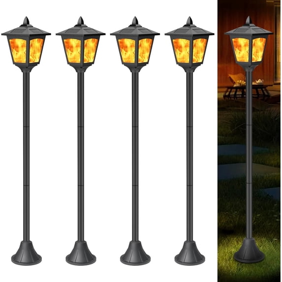 Kanstar Solar Flame Flickering Post Lights Traditional Waterproof LED Outdoor Garden and Pathway 4-Pack 42"