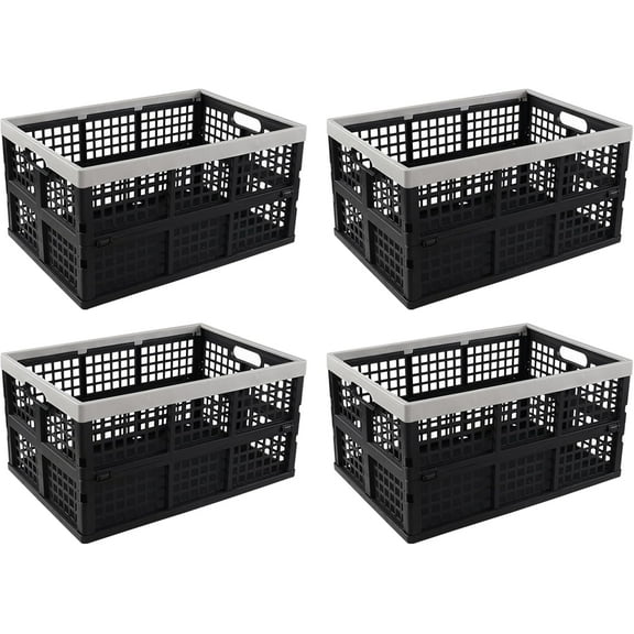 4 Pack 42 L Large Plastic Collapsible Storage Crates, Folding Stackable Storage Crates