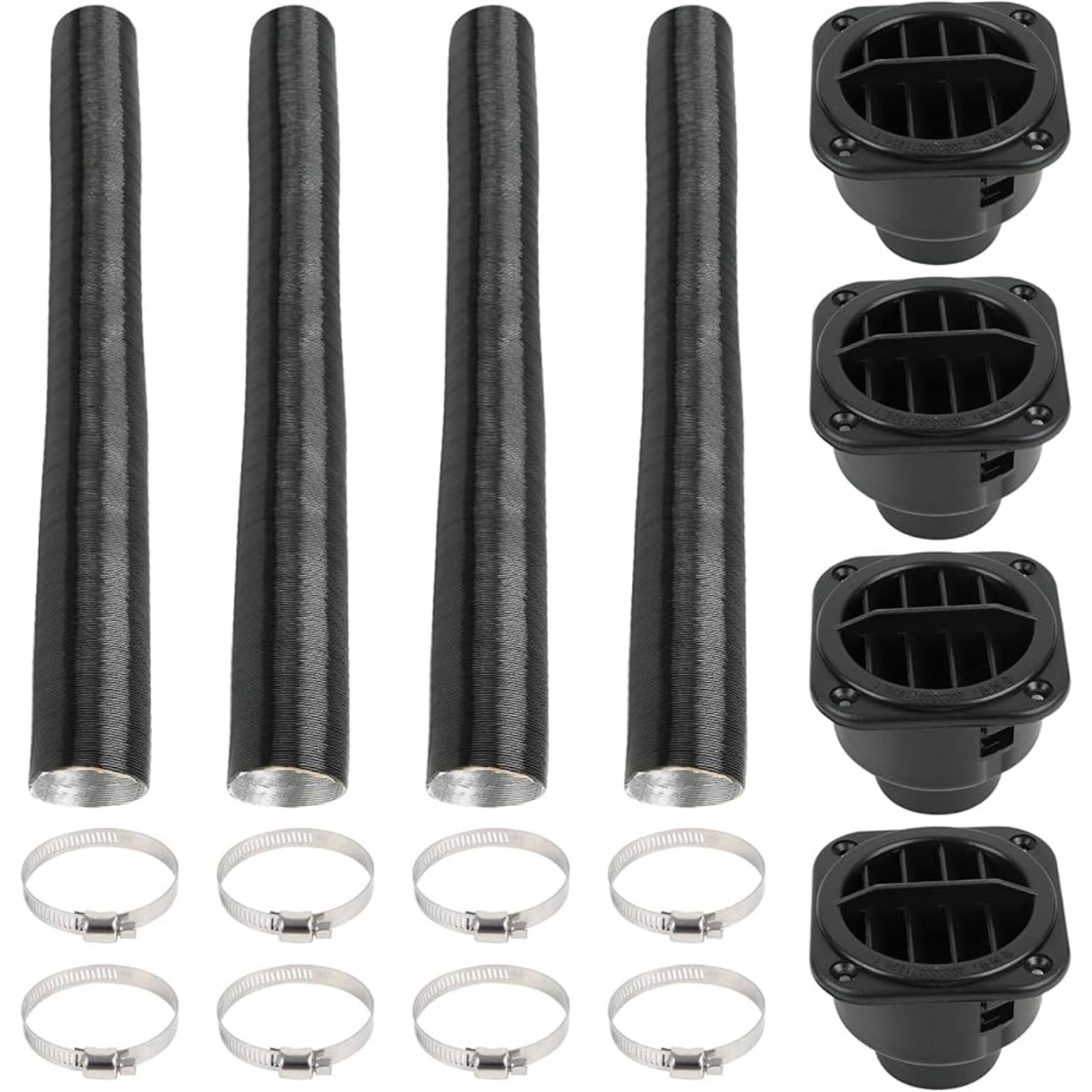 4 Pack 42mm Heater Duct Pipe Kit for Air Diesel Heater with 4 Square Vent Outlets and 8 Clamps Extendable Tube 38cm to 80cm for Car Truck RV