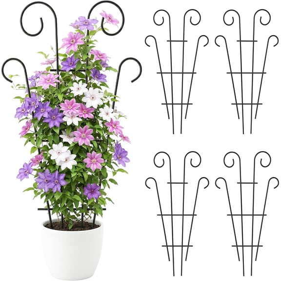 4 Pack 43 Inch Plant Trellis for Potted Plants, Metal Garden Trellis for Climbing Plants, Indoor Outdoor Decorative Vine Support for Pots, Wave Shape, Black