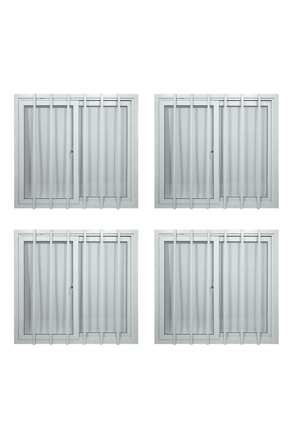 (4 Pack) 44" x 44" Shipping Container Window with Security Bars - PVC Frame Sliding Window for Side Walls, Shipping Containers, Tree House, Garage & Store Box - Dual Panes for Insulation