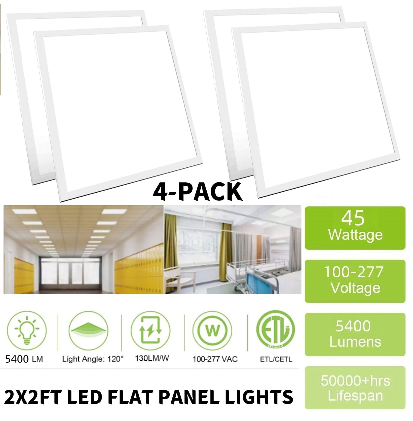 4 Pack 45W 2x2 Ft LED Flat Panel Light, Ultra Slim Recessed Drop ...