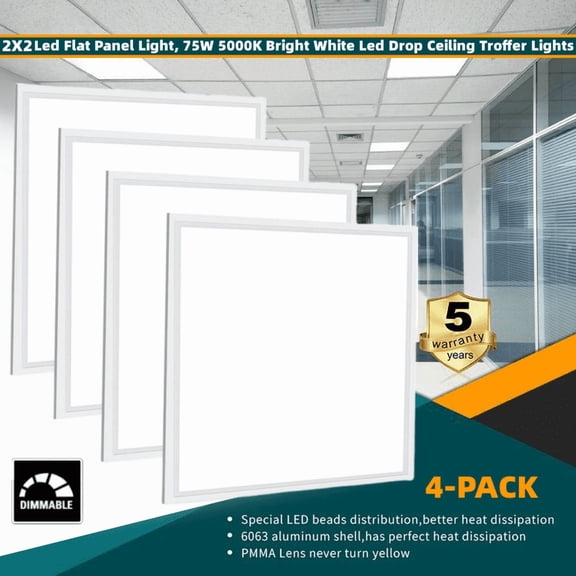 4 Pack 45W LED Flat Panel Light Drop Ceiling Light Commercial Office Home 2x2FT