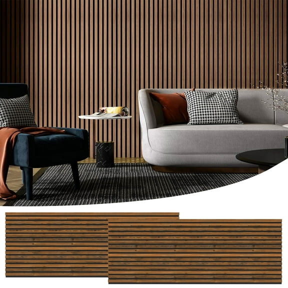 4 Pack 47.24" x 11.02" Wood Slat Wall Panels, Soundproof Wooden Wall Panels, 3D Fluted Wood Panels for Interior Wall Decor, Classic Brown