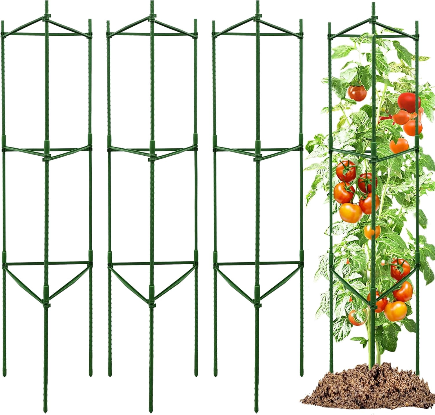 4-Pack 48-Inch Adjustable Tomato Cages, Heavy-Duty Metal Plant Support Trellis for Garden and Pots, DIY Stakes, Height 16 to 192 Inches