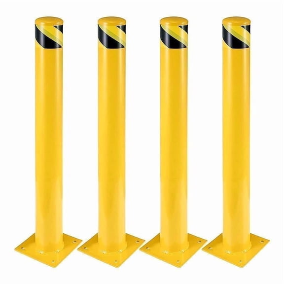 4 Pack 48" Yellow Safety Bollards, 4.5 Inch Diameter Steel Parking Posts with 24 Anchor Bolts, Heavy Duty Driveway Barrier & Traffic Control Bollard for Sensitive Areas