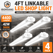 4 Pack 4FT LED Shop Light 4400LM 5000K Daylight White, 42W Linkable LED Garage Light, ETL Listed, Plug & Play, 6-Pack Connectable Utility Ceiling Light for Workshop Warehouse