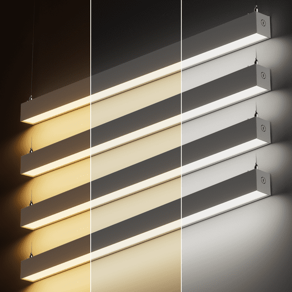 4 Pack 4FT Linkable LED Linear Light, 3CCT Dimmable Suspension Office Lighting Fixture, 40W, Matte Silver Aluminum Housing, ETL Listed