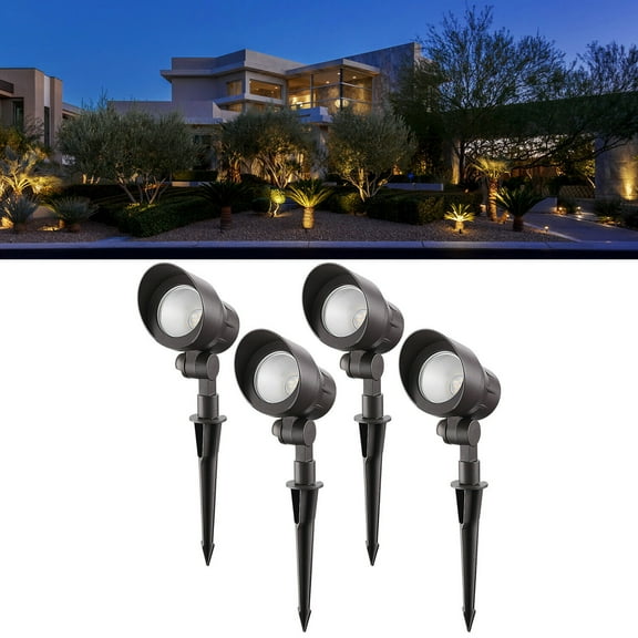 4 Pack 5W LED Landscape Spotlight, AC/DC 12V Low Voltage Garden Lights, Bronze Aluminum Housing, 3000K Warm White