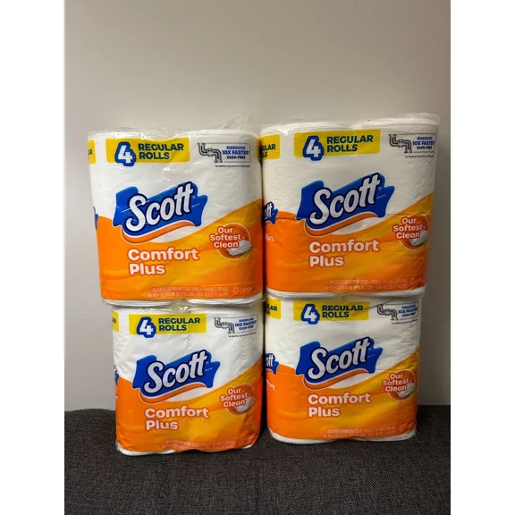 4 Pack- ( 4X4) Total 16 Rolls Scott Comfort Plus Toilet Paper Rolls Tissue Paper