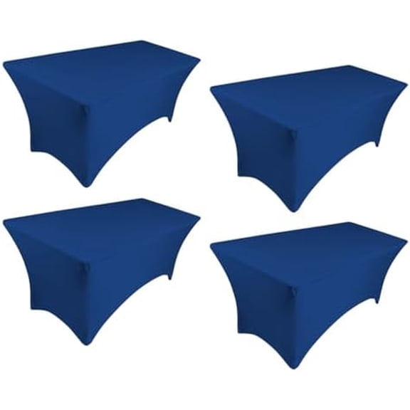 4 Pack 4ft Long Rectangular Stretch Tablecloth, Spandex Jacket Cover, Tight Fit Washable Wrinkle Resistant Table Cover for Trade Show, DJ, Wedding, Party, Event, Banquet, Kiosk (Blue)