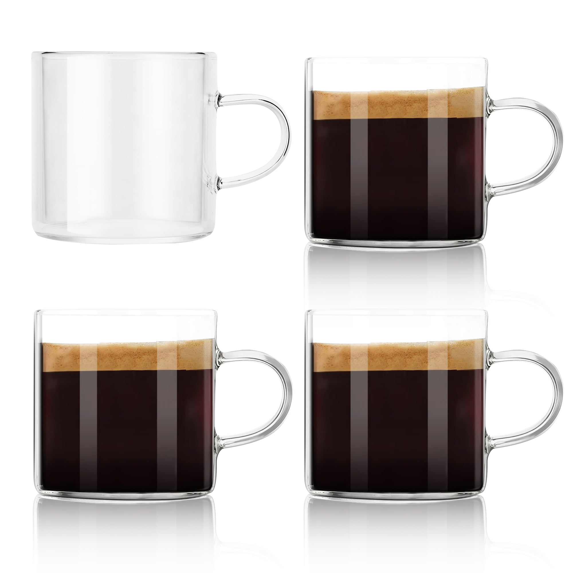 4-Pack 4oz Espresso Cups Espresso Shot Glasses with Handle, Small Glass Coffee Cups, Espresso Mugs Demitasse Cups Cappuccino Cup for Hot or Cold Latte, Tea, Microwave Dishwasher Safe
