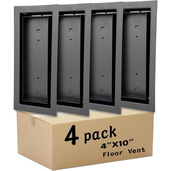 4 Pack 4x10 inch Heavy Duty Steel Floor Vent Covers, Modern Drop-in Floor Register for Tile, Wood and Other Flooring Inserts, Black