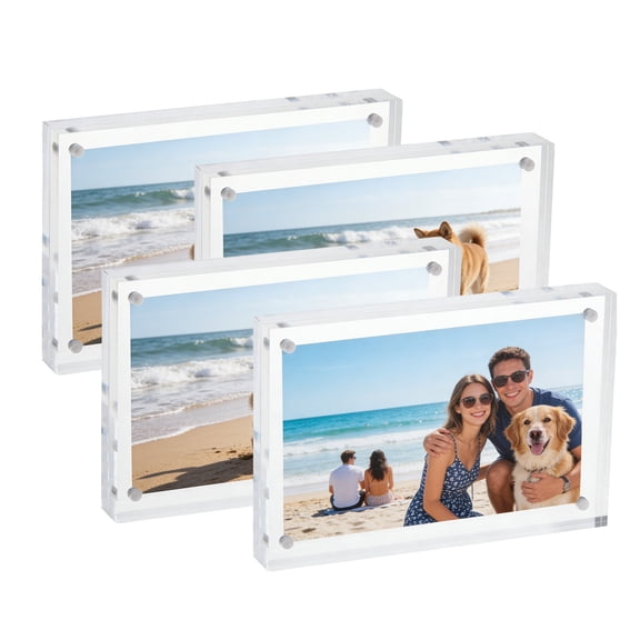 4-Pack 4x6 Acrylic Magnetic Photo Frames, Clear Double-Sided Floating Desktop Display, Home Office Decor