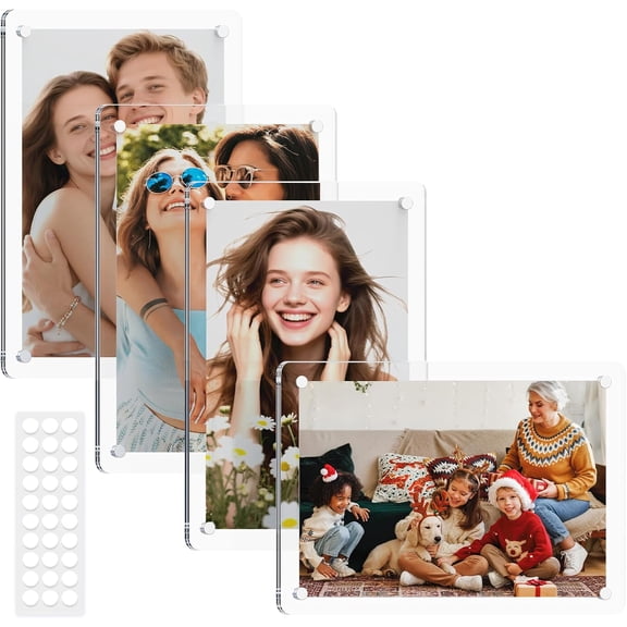 4 Pack 4x6 Inch Magnetic Picture Frame for Fridge, Clear Acrylic Photo Magnet Holder for Refrigerator, Locker and Whiteboard, Vertical and Horizontal Display for Home, School, Office and Dorm