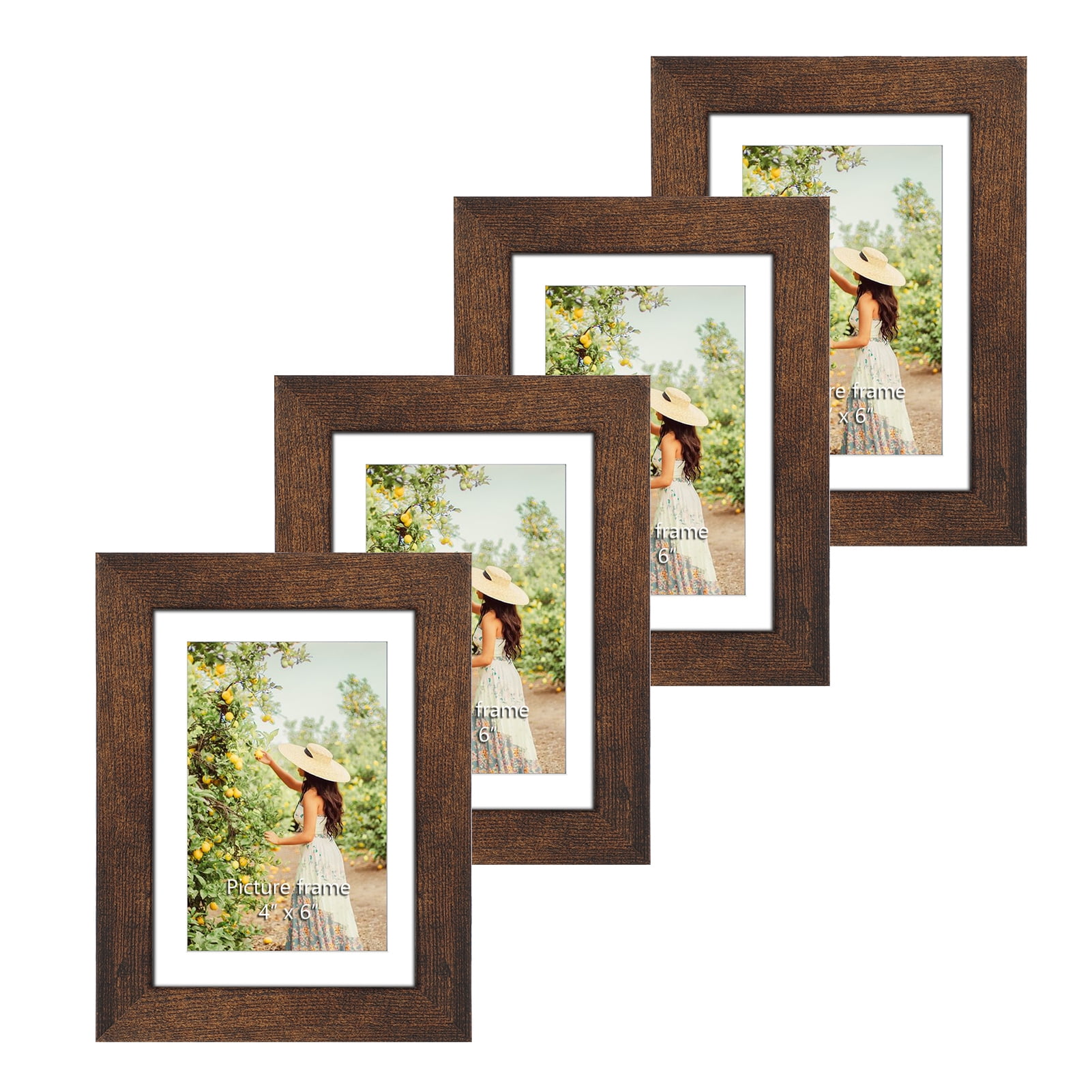 4 Pack 4x6 Picture Frames , Rustic Photo Frames for WallMount and