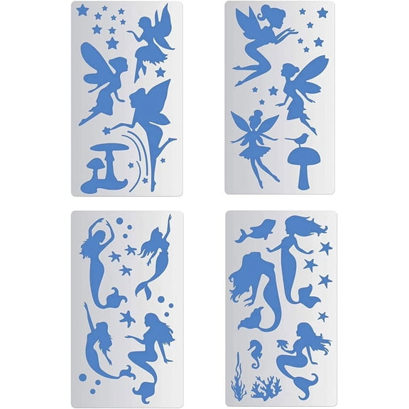 4 Pack 4x7 Inch Fairy Metal Stencils Stainless Steel Stencil Templates for Scrapbook Painting Furniture Embroidery Murals and DIY Craft Mixed Color