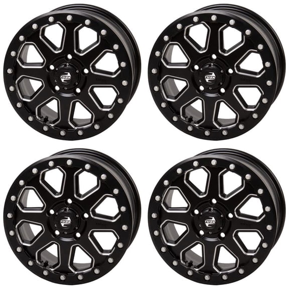 (4 Pack) 5/114.3 (5/4.5) Tusk Uinta Beadlock Wheel 15x7 6.0 + 1.0 Milled/Black for Polaris Rzr Pro R Premium 2022-2024