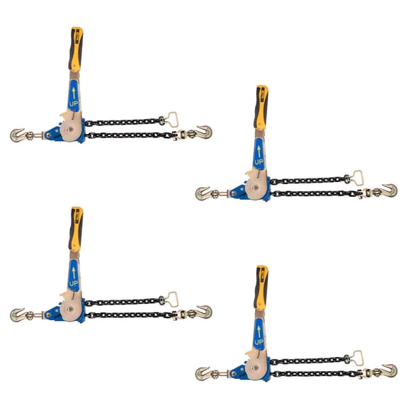 4 Pack 5/16"-3/8" Easy Ratcheting Chain Binder with Up to 36" Chain Take-Up, 5,400 lbs WLL, Heavy-Duty Tie Down Ratchet Load Binder with Grab Hooks for Flatbed Trailers & Trucks