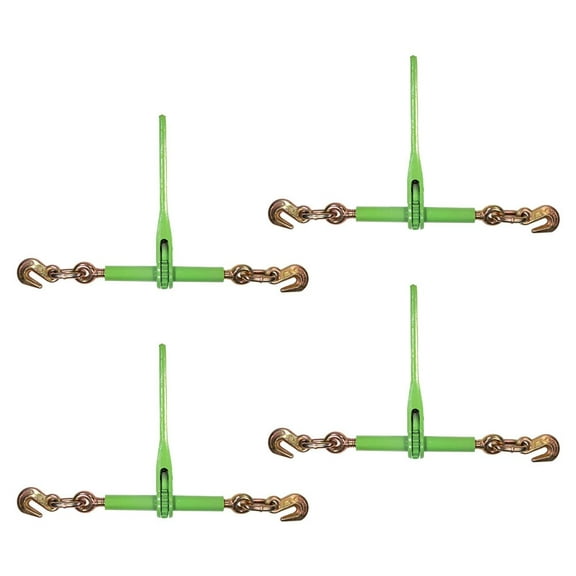 4 Pack 5/16"- 3/8" Heavy Duty Hi-Viz Green Ratchet Chain Binder w/ 5/16" Grab Hook & 1/2" Slip Hook, 5,400 Lbs WLL - Tie Down Hauling Load Binders for Flatbed Trailers
