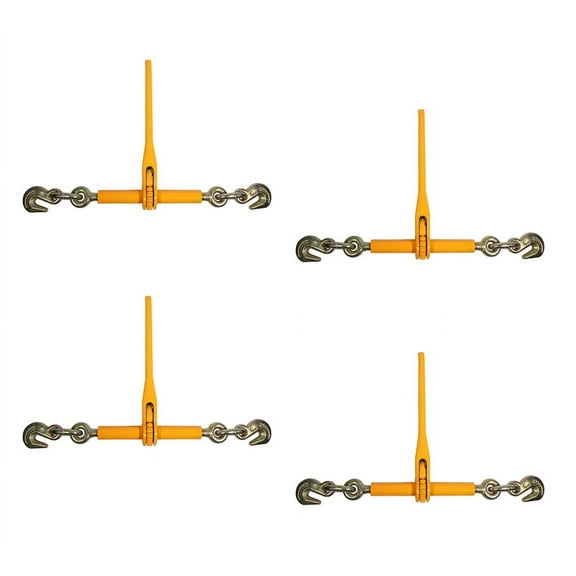 4 Pack 5/16" - 3/8" Heavy Duty Ratchet Lever Load Binder w/Grab Hooks 7100 Lbs Working Load Limit - Yellow | Tie Down Hauling Chain Tightner for Flatbed Truck Trailer