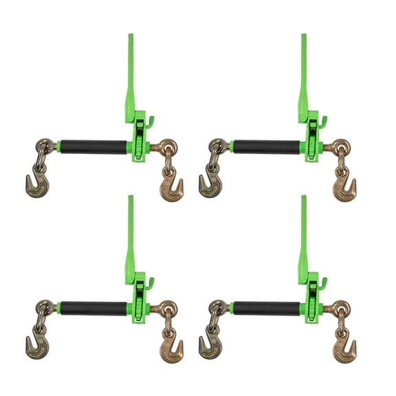 4 Pack 5/16" - 3/8" Hi-Viz Green Heavy Duty Folding Handle Ratchet Load Binder w/ Grab Hook 7,100 lbs WLL | Tie Down Hauling Chain Binders for Flatbed Truck Trailer