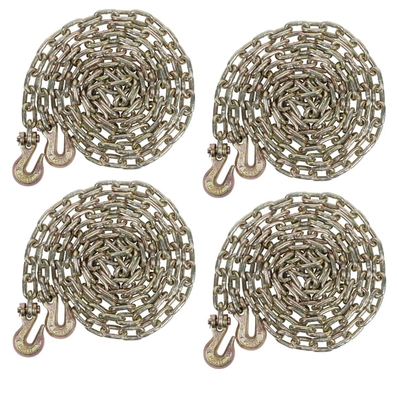 4 Pack 5/16 Inch x 12 FT Grade 70 Binder Chain with Clevis Grab Hooks - G70 Transport Tow Chain - 4,700 Lbs Working Load Limit