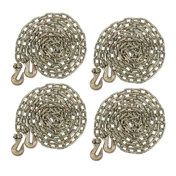 4 Pack 5/16 Inch x 16 FT Grade 70 Binder Chain with Clevis Grab Hooks - G70 Transport Tow Chain - 4,700 Lbs Working Load Limit