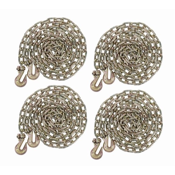 4 Pack 5/16 Inch x 20 FT Grade 70 Binder Chain with Clevis Grab Hooks - G70 Transport Tow Chain - 4,700 Lbs Working Load Limit