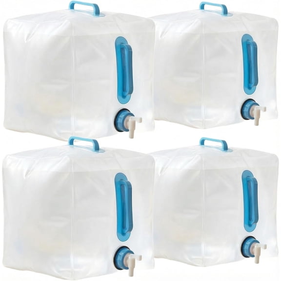 4-Pack 5.3Gal Collapsible Water Containers with Spigot - Labor-Saving Dual Handles - BPA Free Canteen for Outdoor Hiking, Camping, Emergency - Portable, Foldable
