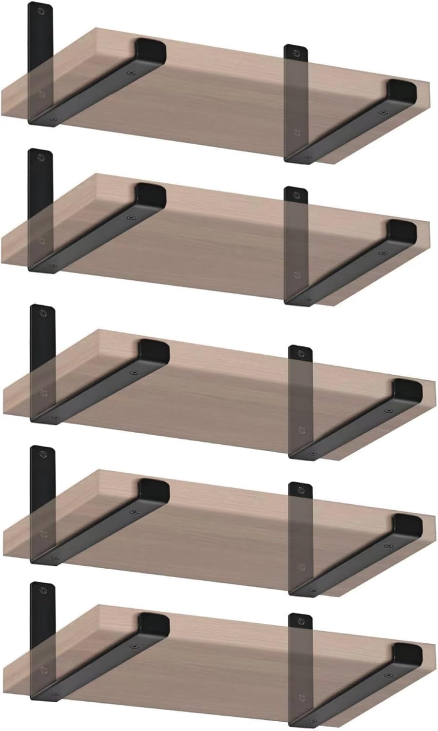 4 Pack - 5.5" L x 4" H x 1.5" W J Lip Shelf Brackets Rustic Farmhouse Iron Wall Floating Shelf Bracket Metal Shelf Bracket Industrial Shelf Supports with Screws Black