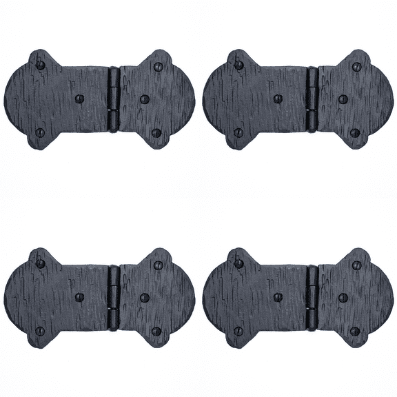 4 Pack 5.5 inch Decorative Hinges Black Wrought Iron Hinges Decorative Hinges Small Flush Mount Western Style Hinges Vintage Furniture Hardware The Farmhouse Series by Borderland Rustic Hardware