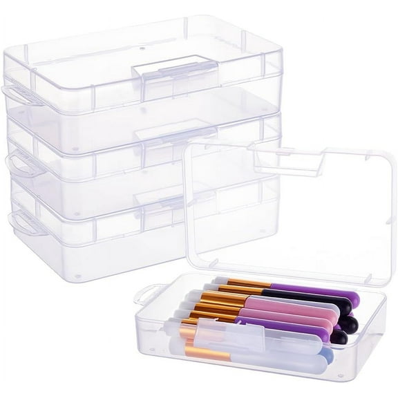4 Pack 5.5x3.35x1.5 Large Clear Plastic Box Container Clear Storage Organizer with Hinged Lid for Small Craft Accessories Office Supplies Clips