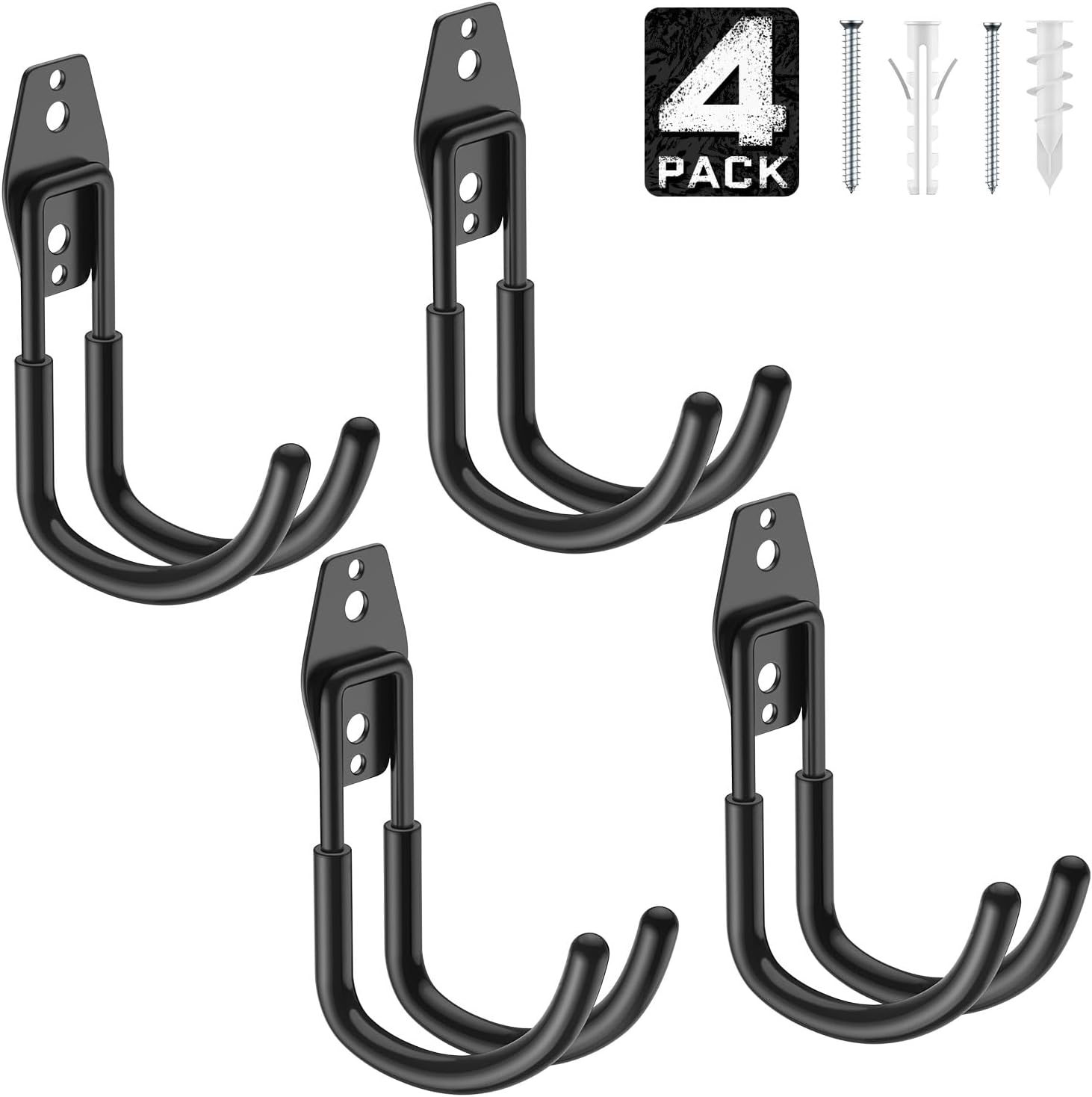 4 Pack 5.5x4.1 Inch Utility Steel Wall Mount Heavy Duty Garage Hooks Anti Slip Coating Storage Yard Garden Power Tools Hanging Hose Ladder Bike
