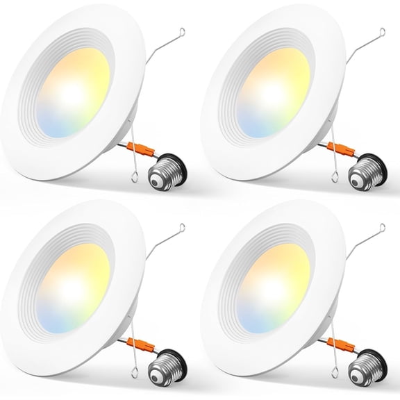 4 Pack 5/6 in 5CCT LED Recessed Lighting, Dimmable, 12.5W=100W, 950LM, 2700K/3000K/4000K/5000K/6000K Selectable, Retrofit Can Lights with Baffle Trim, IC Rated - ETL & FCC, White