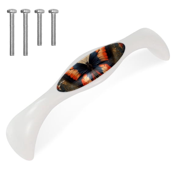 HemaKayy 4 Pack 5.6" Decorative Cabinet Pulls - Stylish ABS Glass Double Hole Handles for Cabinets, Drawers, and Doors - Perfect for Home Kitchen Decor | Painted Lace Orange Blue Butterfly