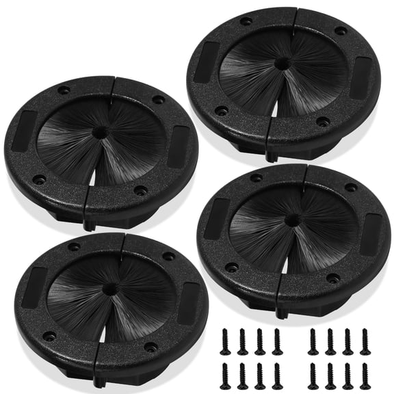 4 Pack 5.71 Inch Round Brush Grommets with Large Split Design, Raised Floor Airflow Cable Grommet, Dust Seal Cable Management Grommet for Home Data Center Office Wall Floor Wiring