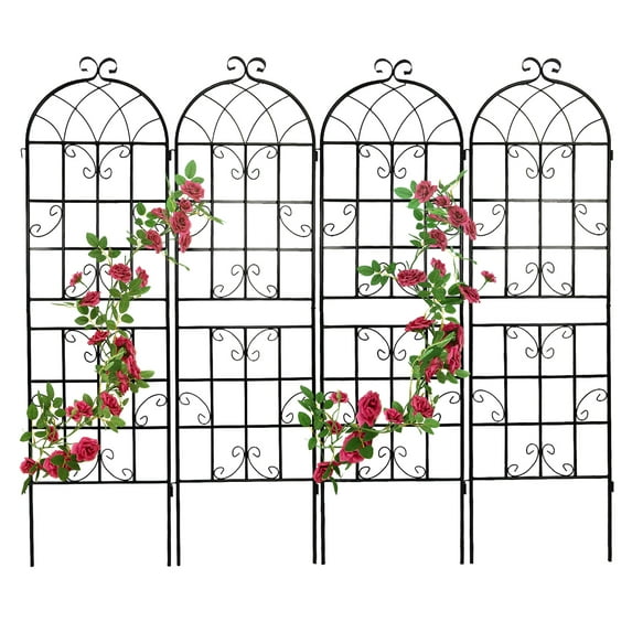 4 Pack 5.9ft Tall Plant Support, Garden Trellis for Climbing Plants, Fence Rustproof Metal Flower Trellis for Roses Clematis Vine Jasmine Outdoor Indoor Lawn, Black